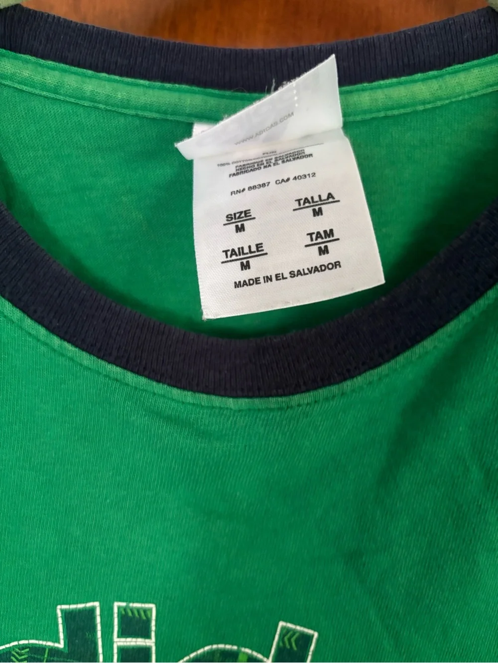 Vintage adidas Green Ringer Tee with Navy Trim size M
